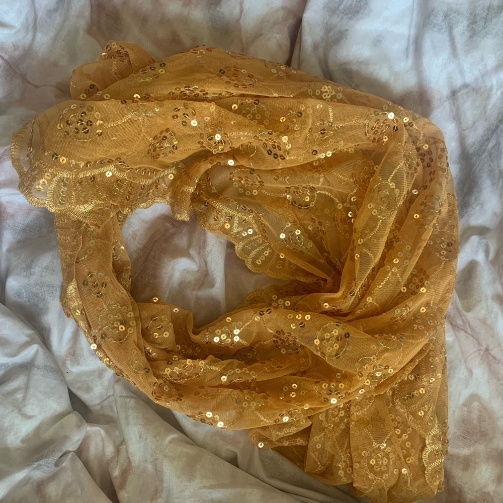 Yellow Sequined Long Scarf